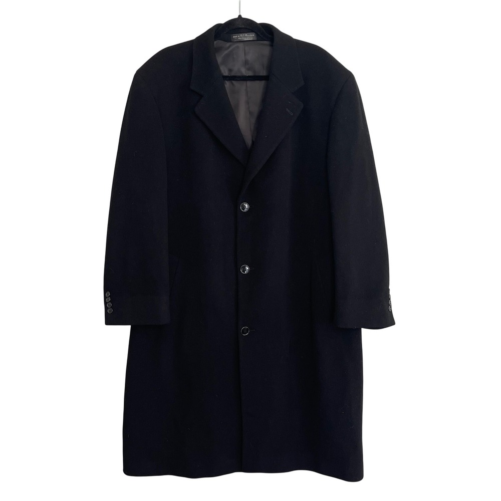 Chereskin Mens Black Cashmere Blend Overcoat Italian Fabric Size 46R Long Coat